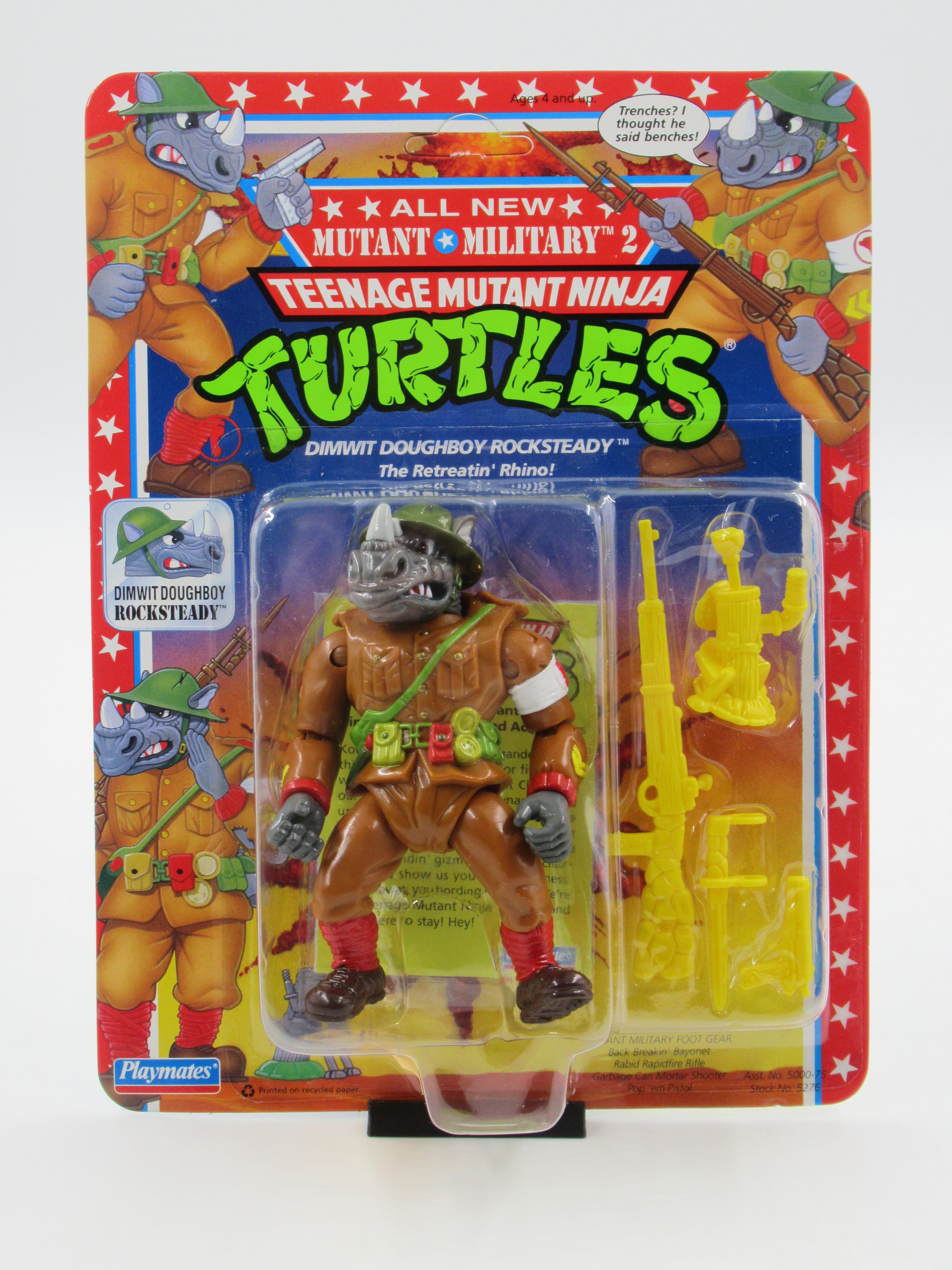Teenage Mutant Ninja Turtles Dimwit Doughboy Rocksteady Mutant Military II 4.5" Figure TMNTs - Playmates (1992)